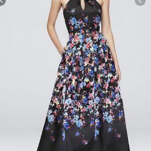 High- Neck Floral Black Prom Dress